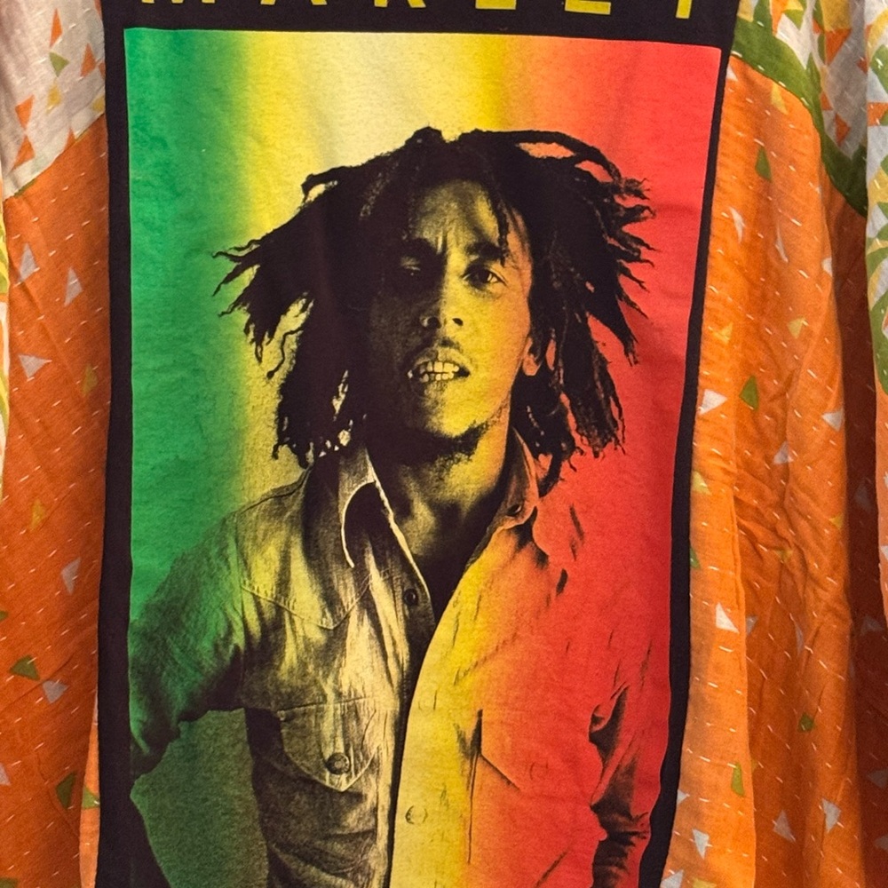 BOB MARLEY w added KANTHA sleeves. One size. 🌸Granny D Original🌸 - Picture 2 of 3